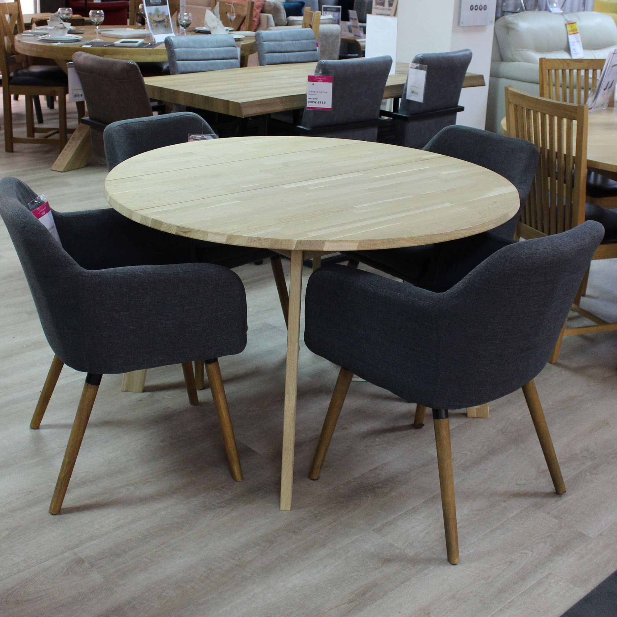 Tilbury 4 Person Untreated Solid Oak Round Dining Table Dawson Tilbury 4 Person Untreated Solid Oak Round Dining Table Dawson Chairs Fabric Dark Grey Sets Meubles