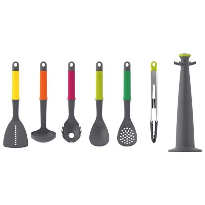 Elevate 6 Piece Kitchen Utensil Carousel Set With Tongs Multicoloured