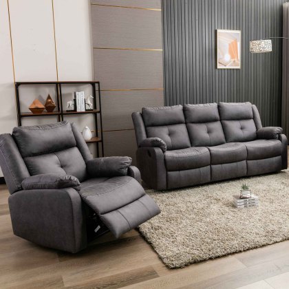 Velino Manual Reclining 2 Seater Sofa Faux Suede Anchor Grey