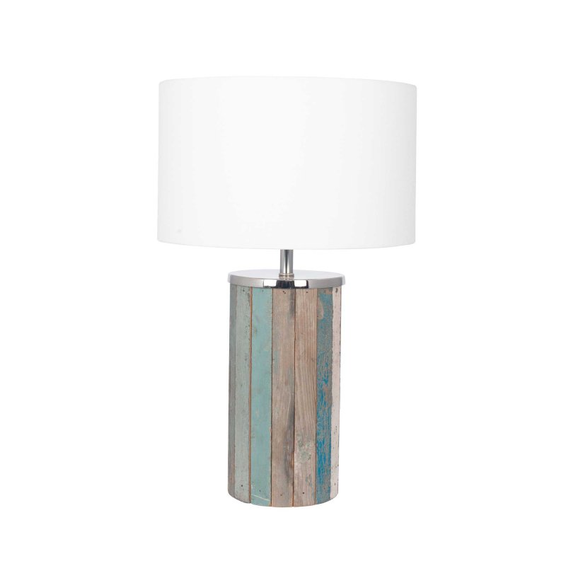 Kerala Distressed Wood Table Lamp With White Shade