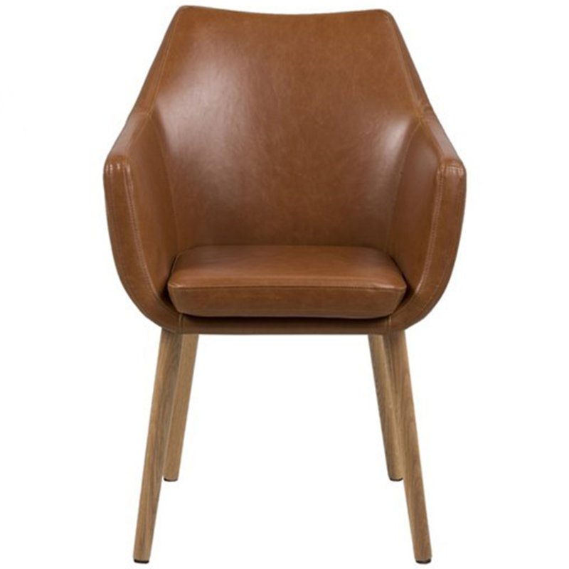 Nora Carver Dining Chair Faux Leather Brandy