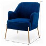 Mia Occasional Chair Velvet Fabric Navy Dimensions
