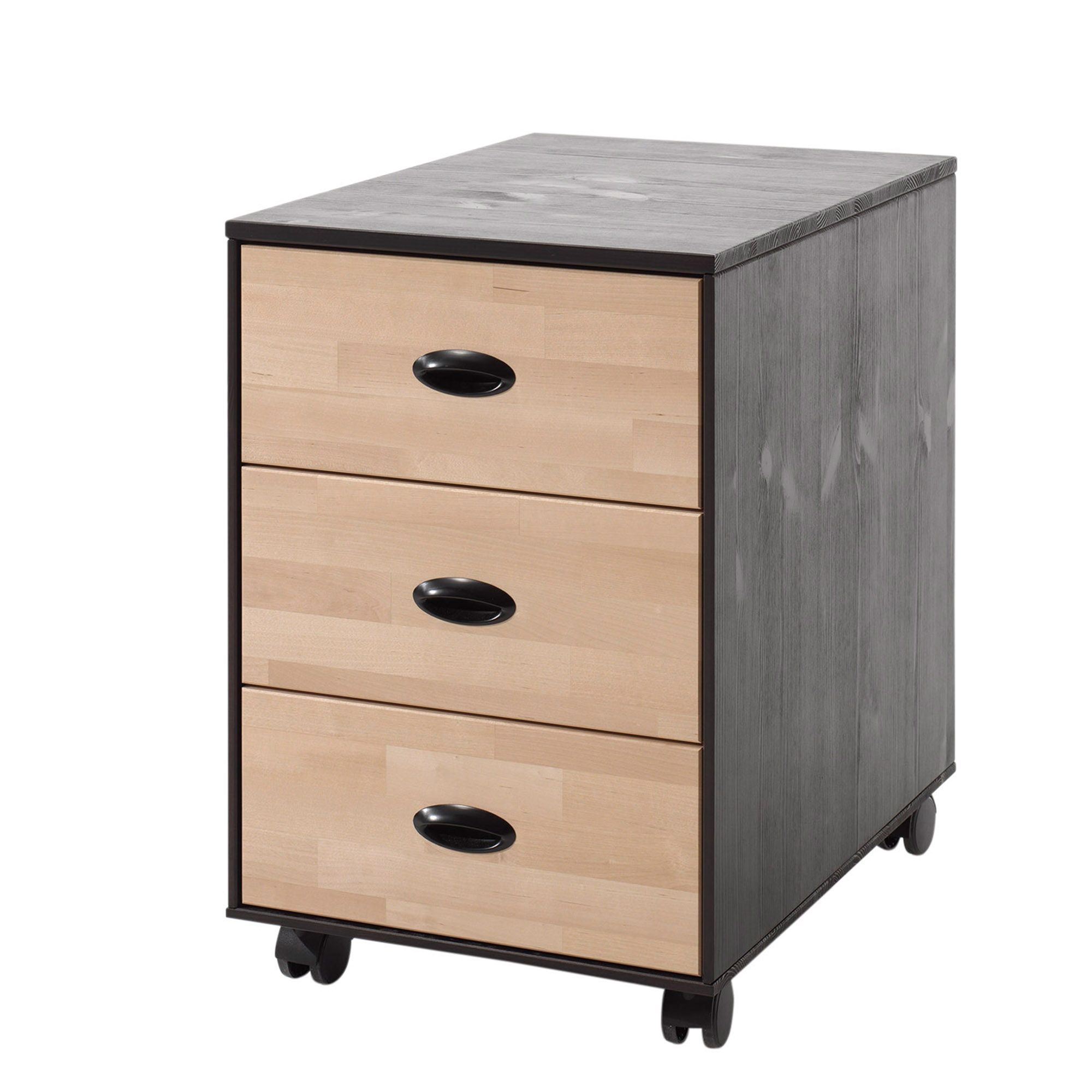 Vipack William 3 Drawer Filing Cabinet Black Birch All