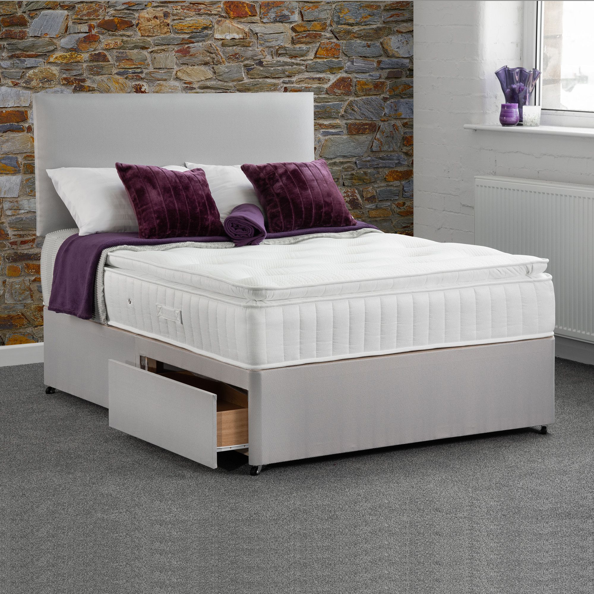 Pandora Double (135cm) Platform Top 4 Drawer Divan Set Fabric Grey
