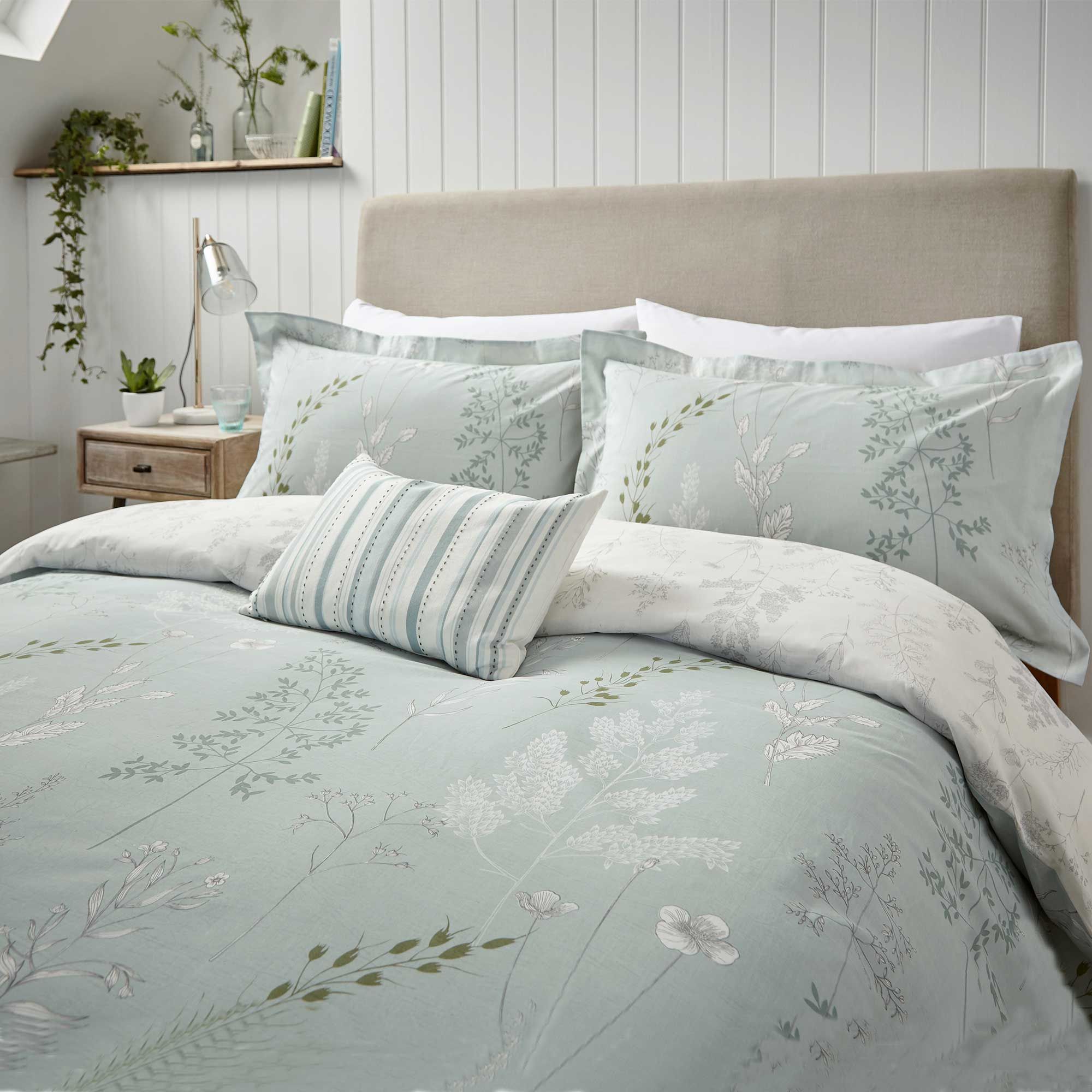 Sanderson Summer Meadow Reversible Duvet Cover Set Aqua Duvet Covers