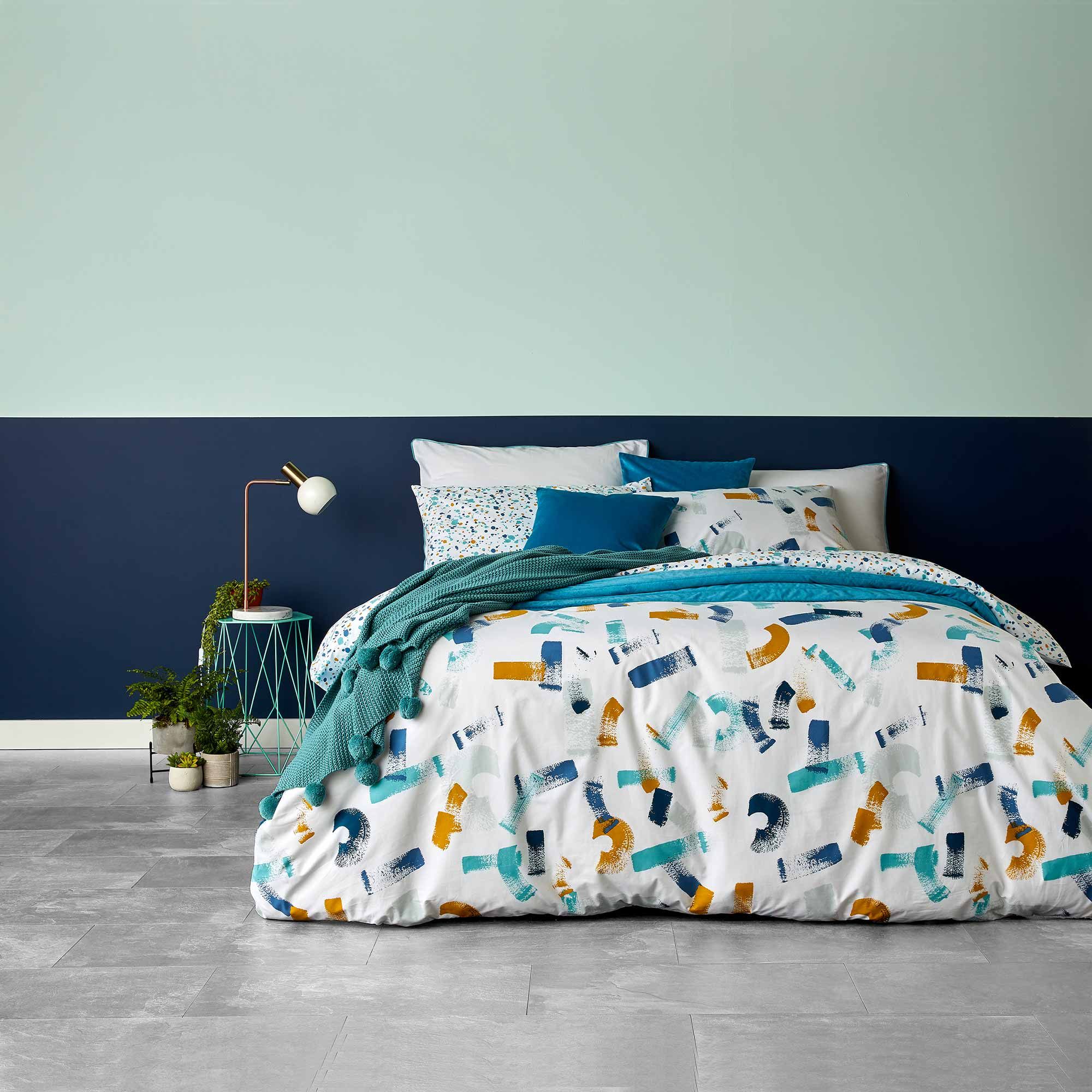 Christy Casper Reversible Super King Duvet Cover Set Blue Ochre