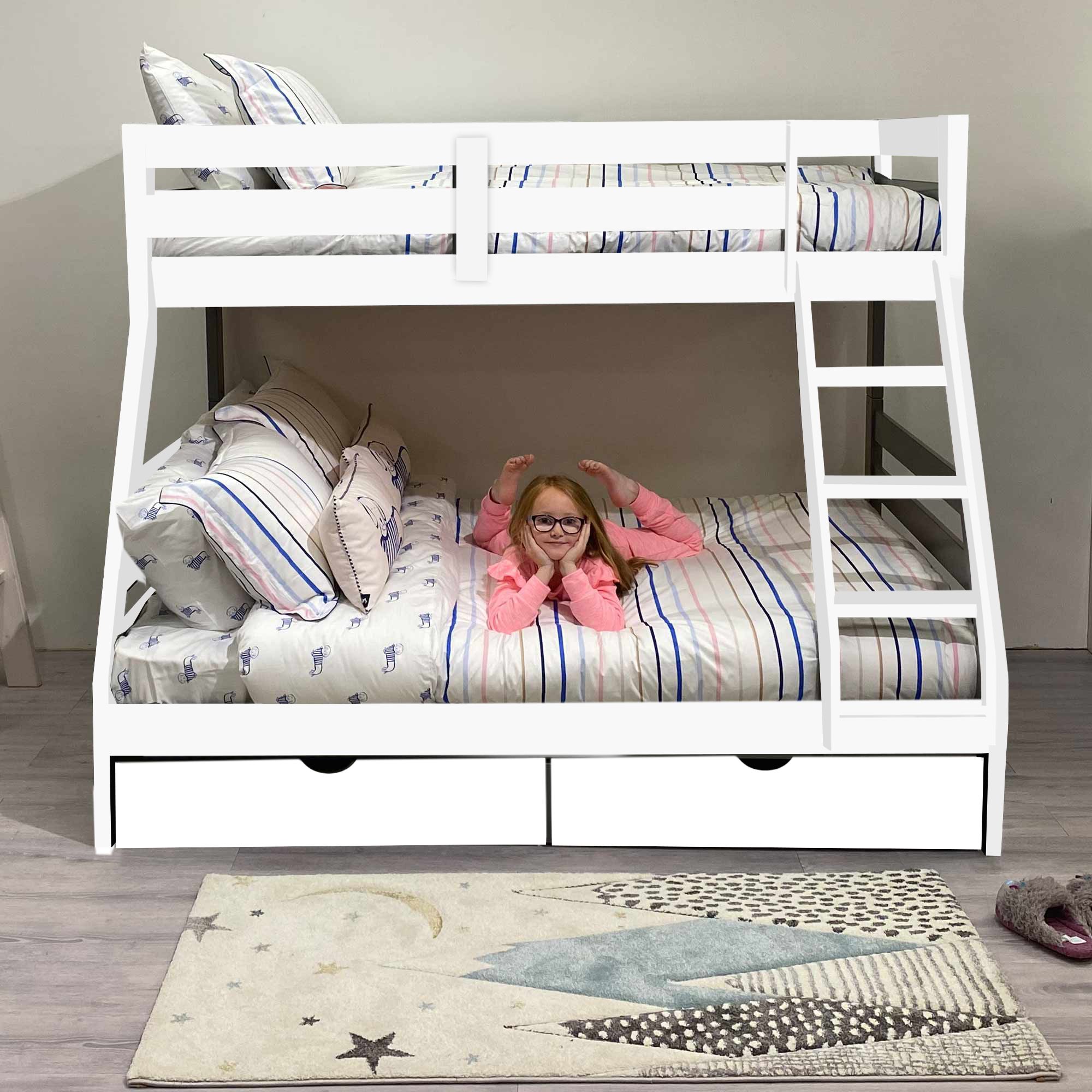 Solar Painted Triple Dual Storage Bunk, Bunk Bed With Guest Bed And Storage