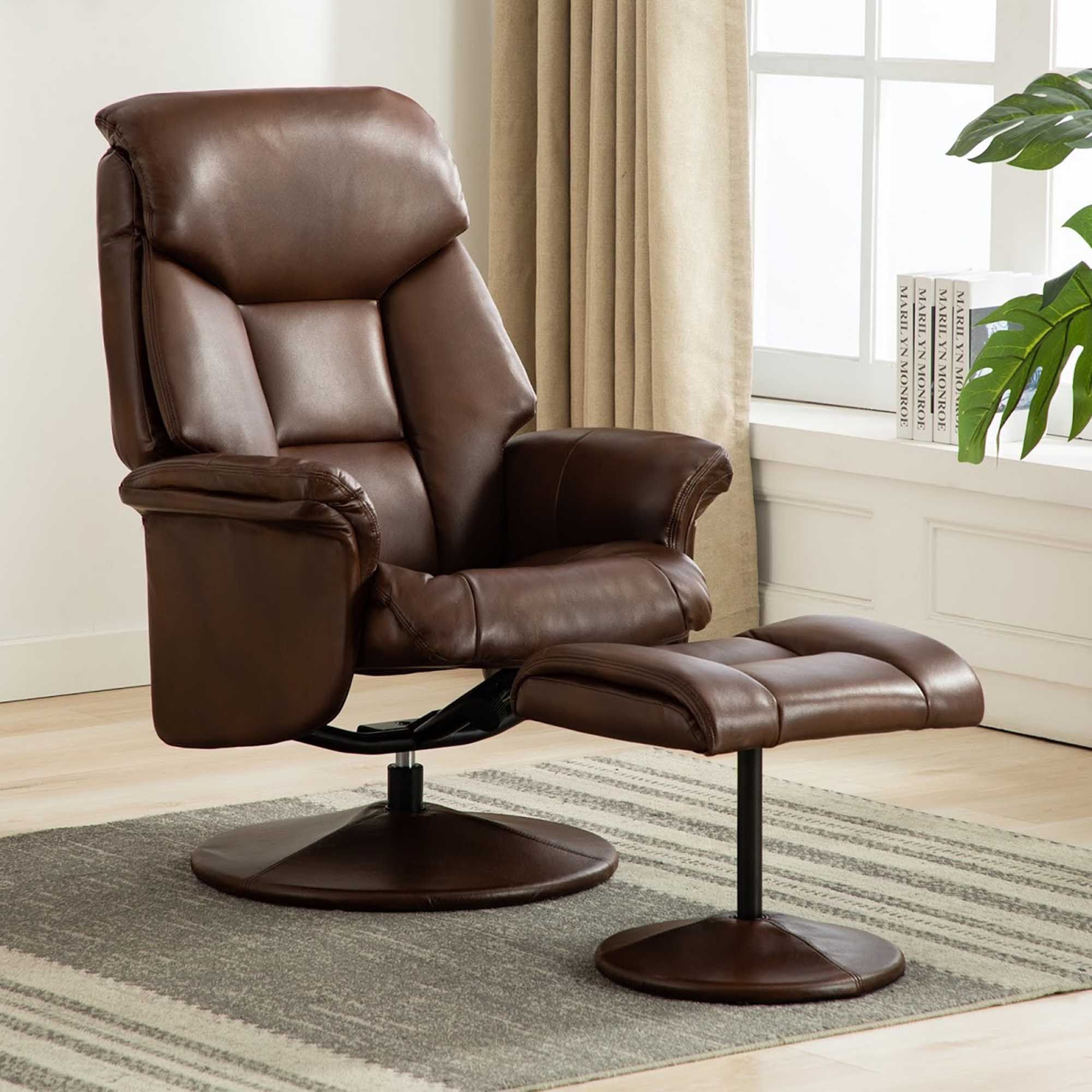 Dingle Swivel Recliner & Footstool Faux Leather Tan - Reclining Chairs ...