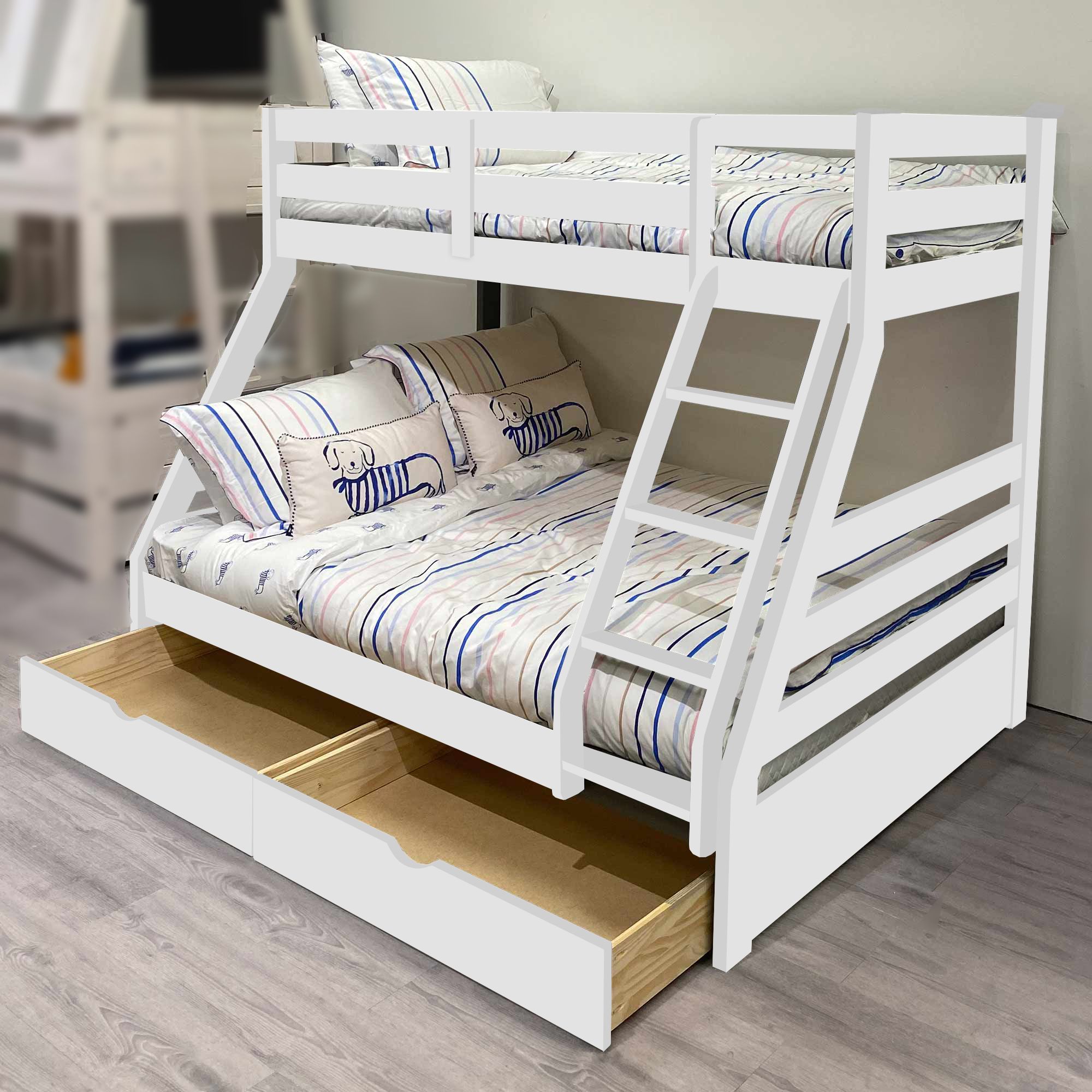Solar Painted Triple/Dual Storage Bunk Bed White + Single & Double