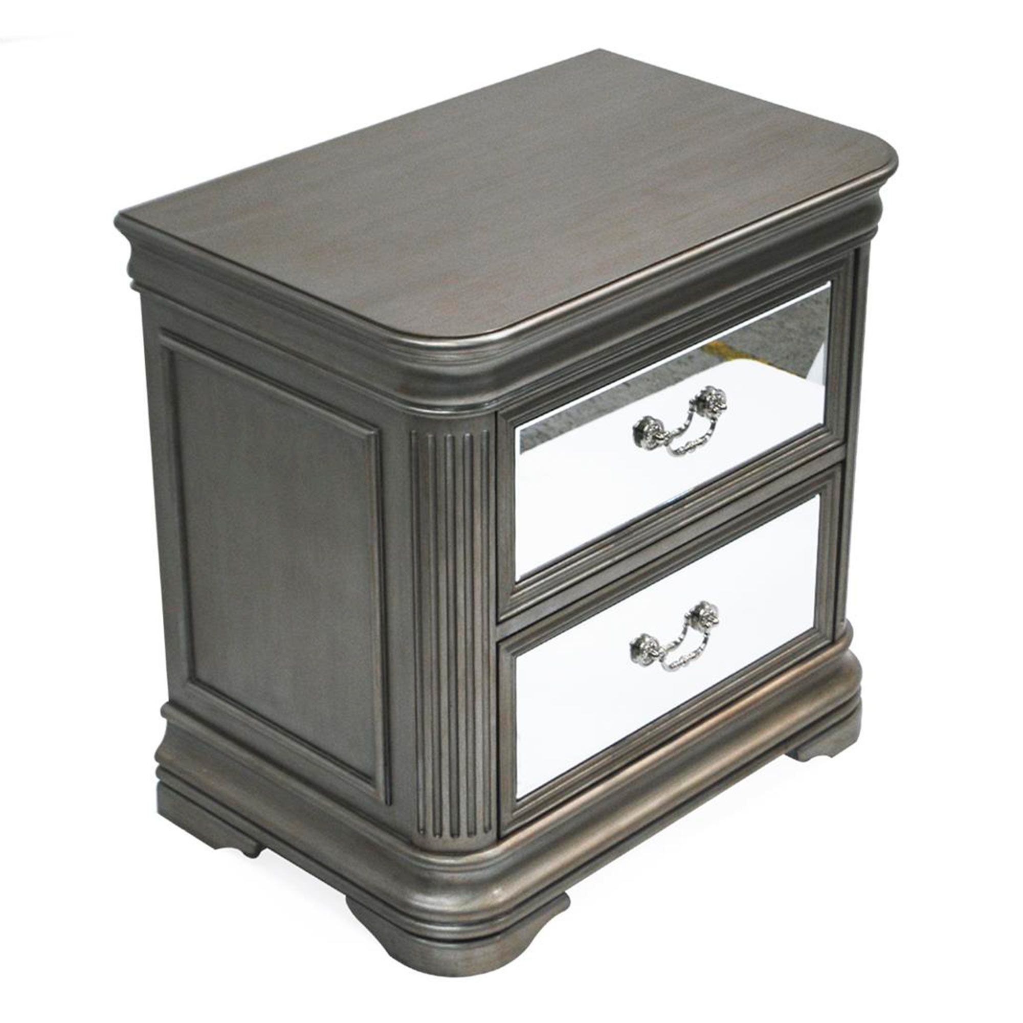 Rochelle 2 Drawer Bedside Locker Taupe & Mirrored Bedside Lockers