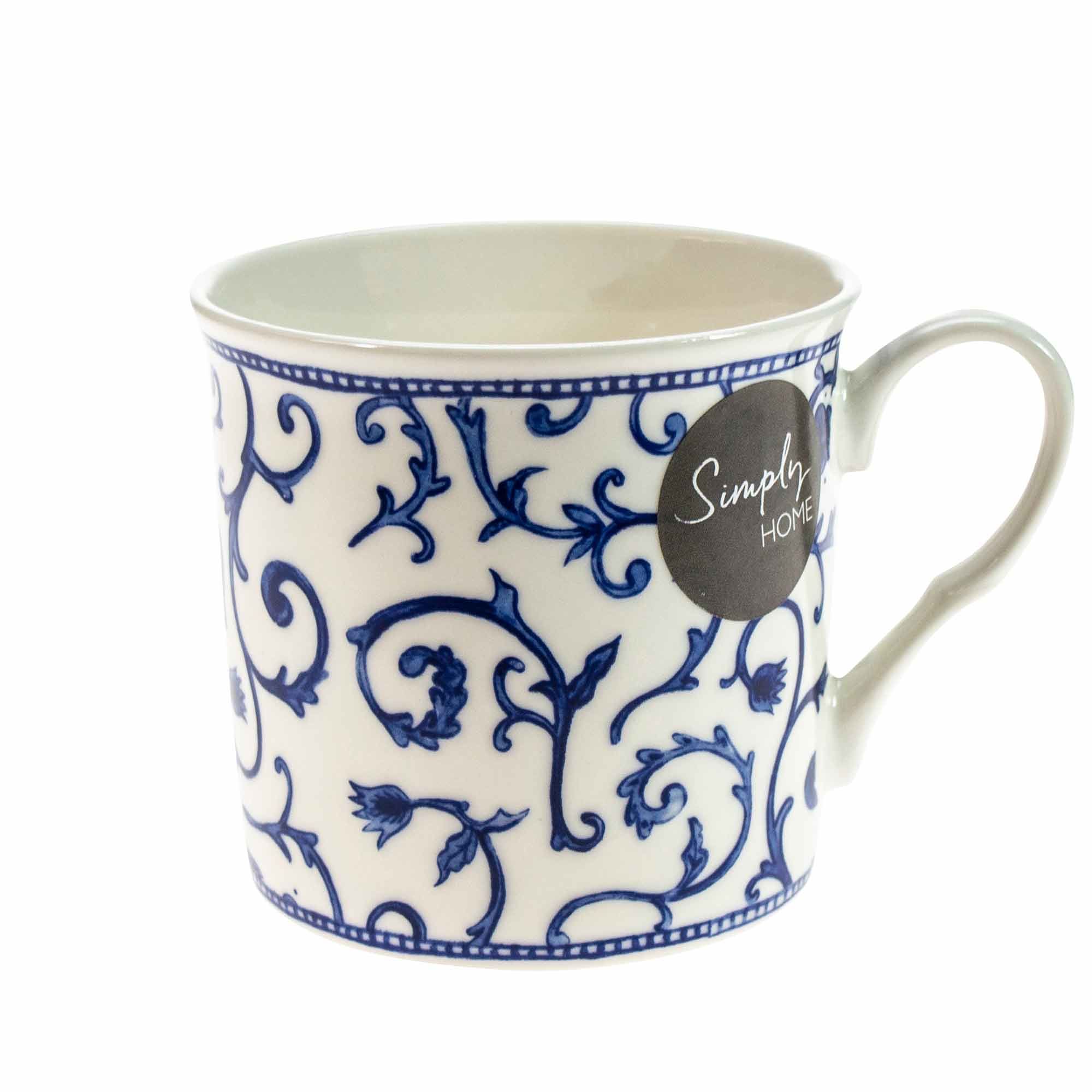 Simply Home Traditional Blue Damask Mug Blue & White Mugs & Cups