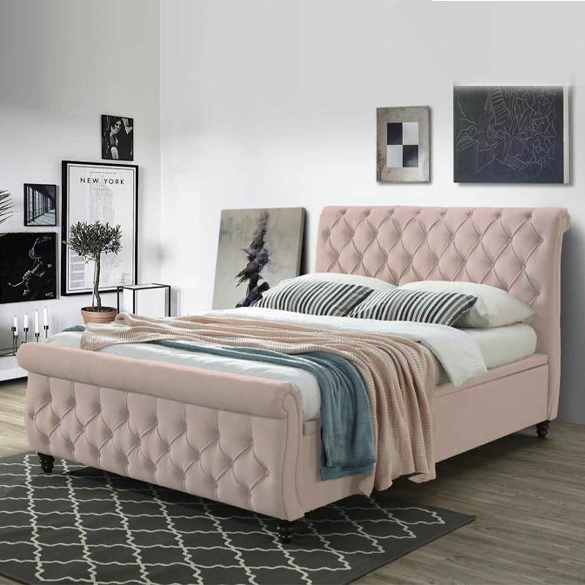 Fabric Ottoman Bedstead Ottoman Bedstead Fabric Pink