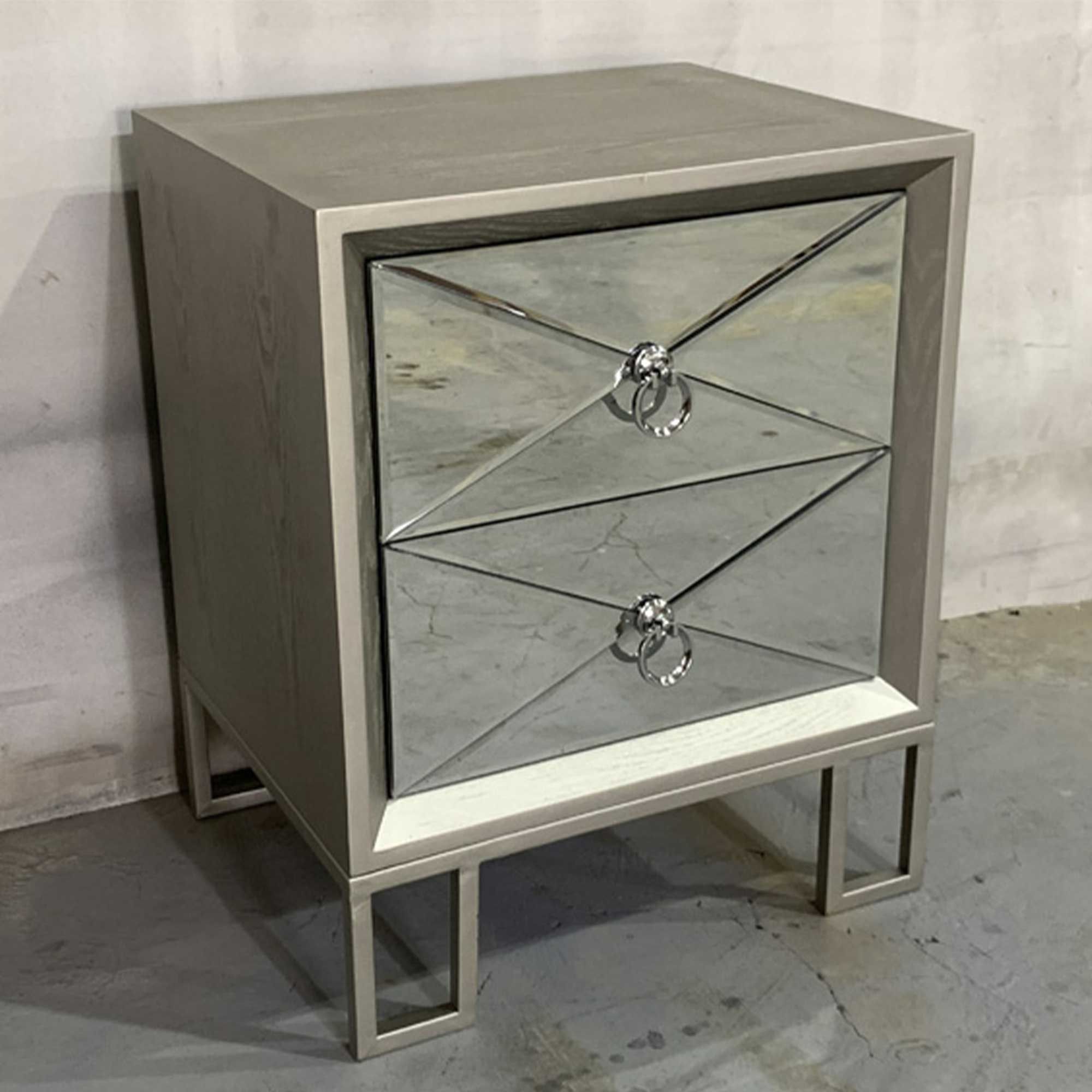 Diamond 2 Drawer Bedside Locker Grey Meubles