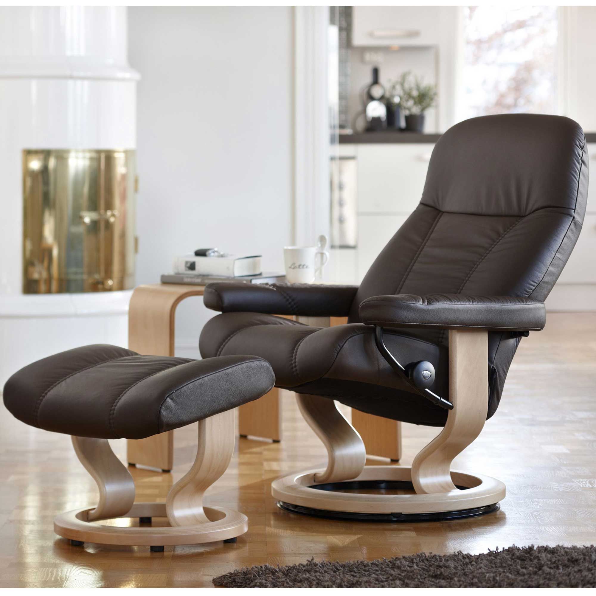 Stressless Consul Medium Chair With Classic Base + Footstool Batick