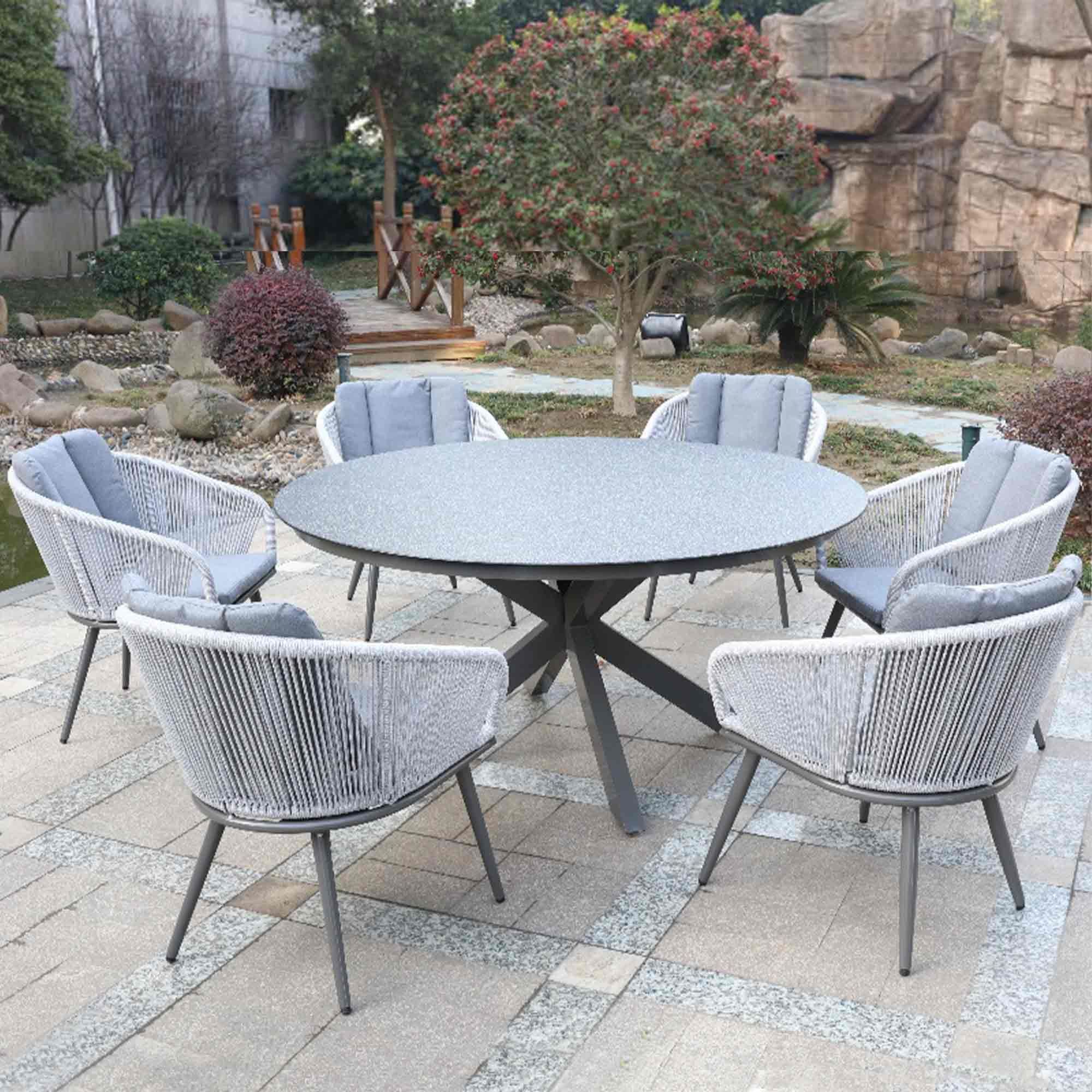 Royalcraft Aspen 6 Person Outdoor Round Dining Table & Rope Chairs