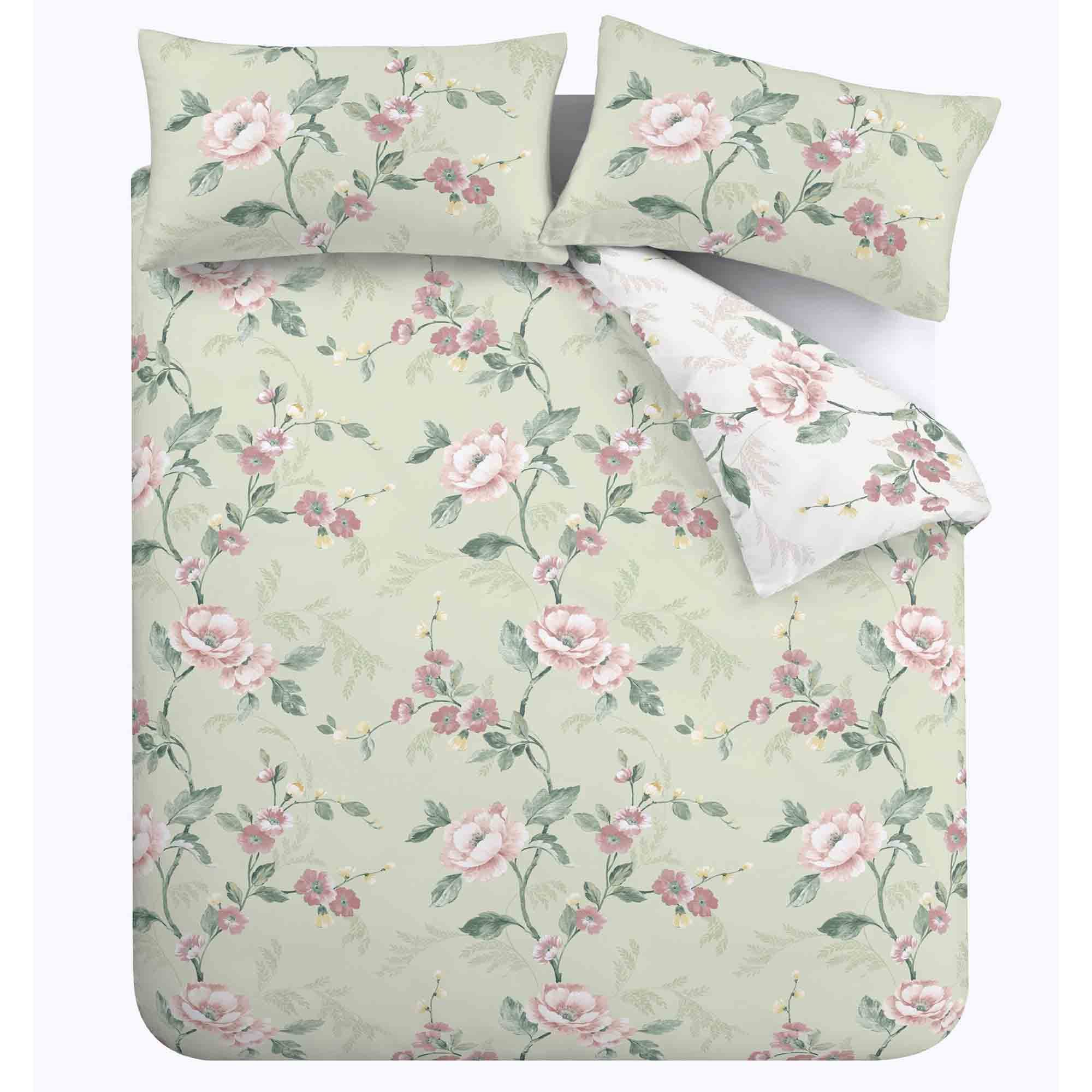 Catherine Lansfield Floral Trail Reversible Duvet Cover Set Pink & Grey