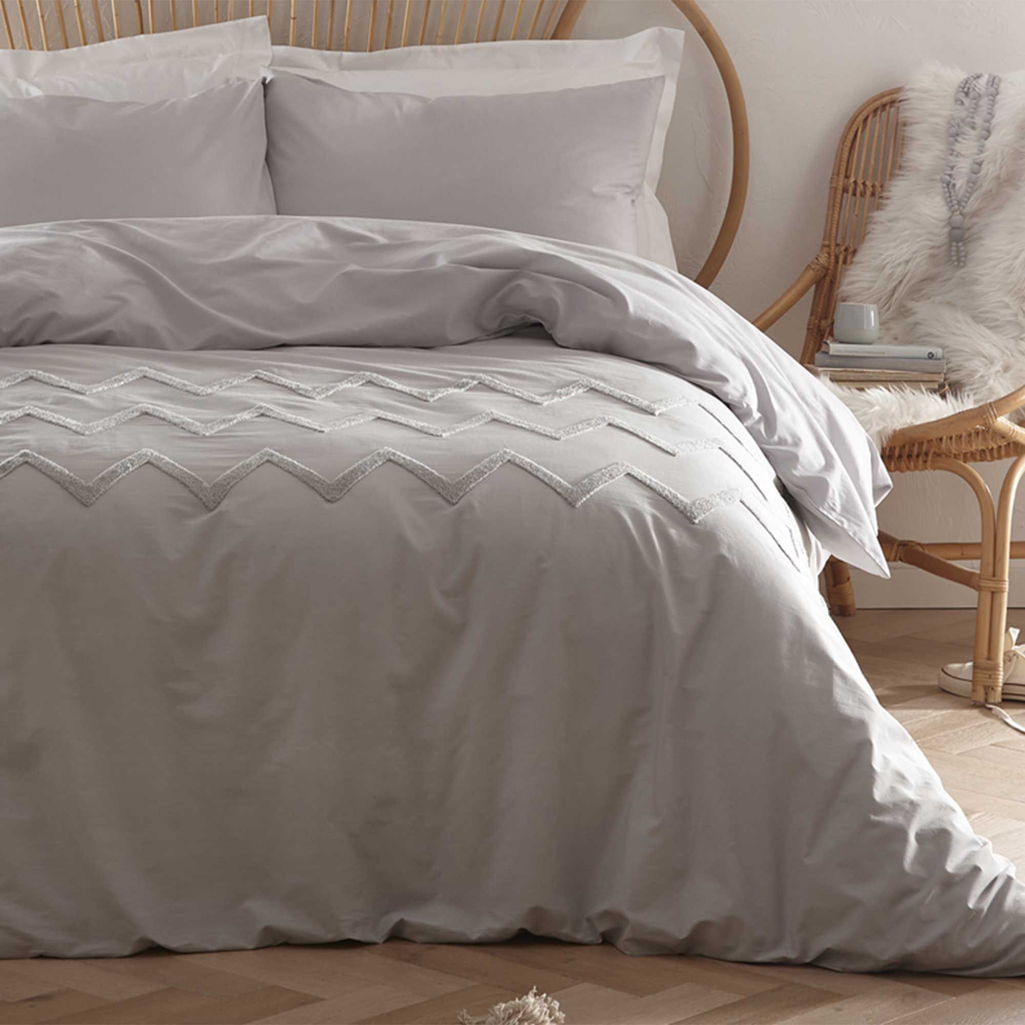 Appletree Chevron Tuft Reversible Duvet Cover Set Silver Duvet Covers