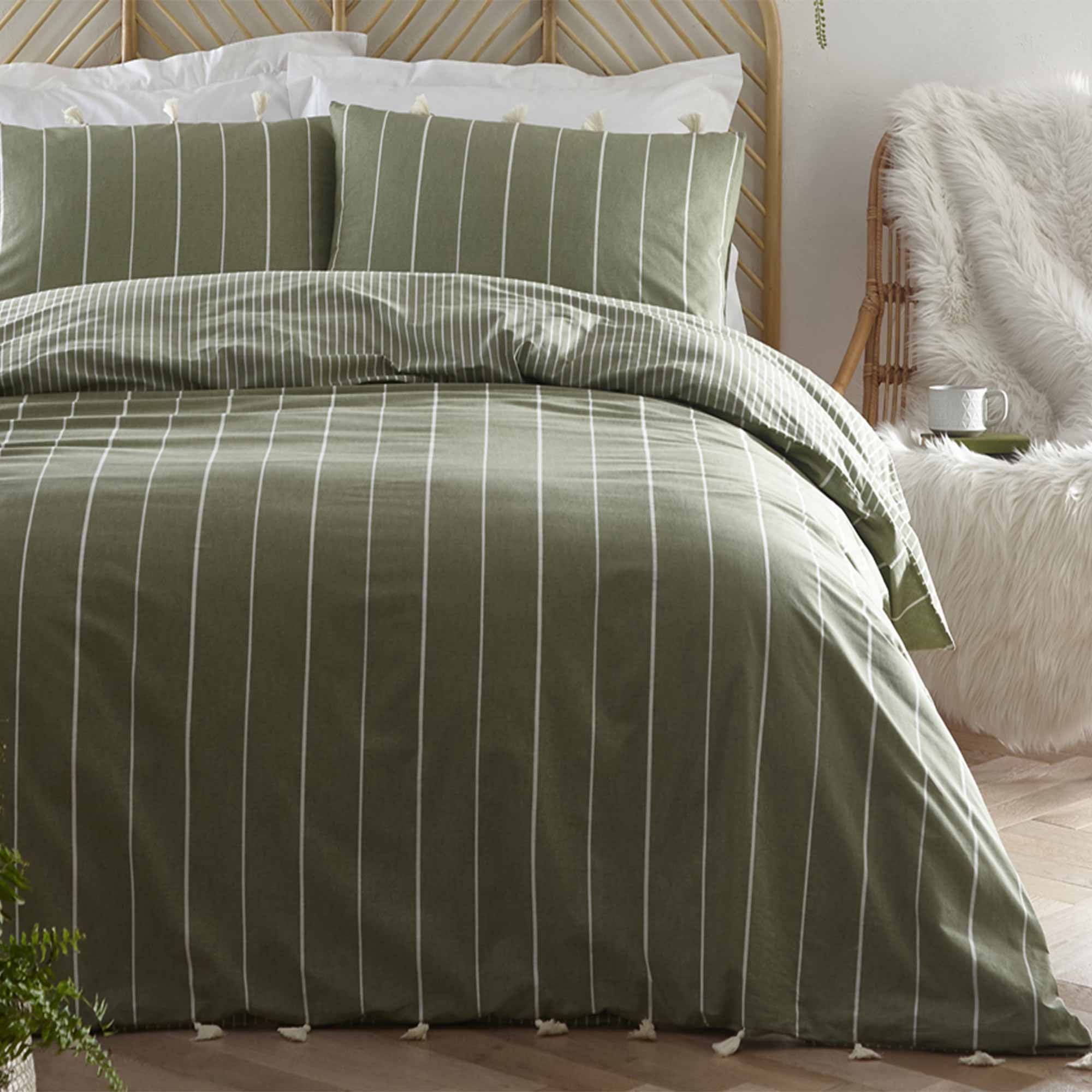 Appletree Delta Stripe Reversible Duvet Cover Set Khaki Duvet Covers