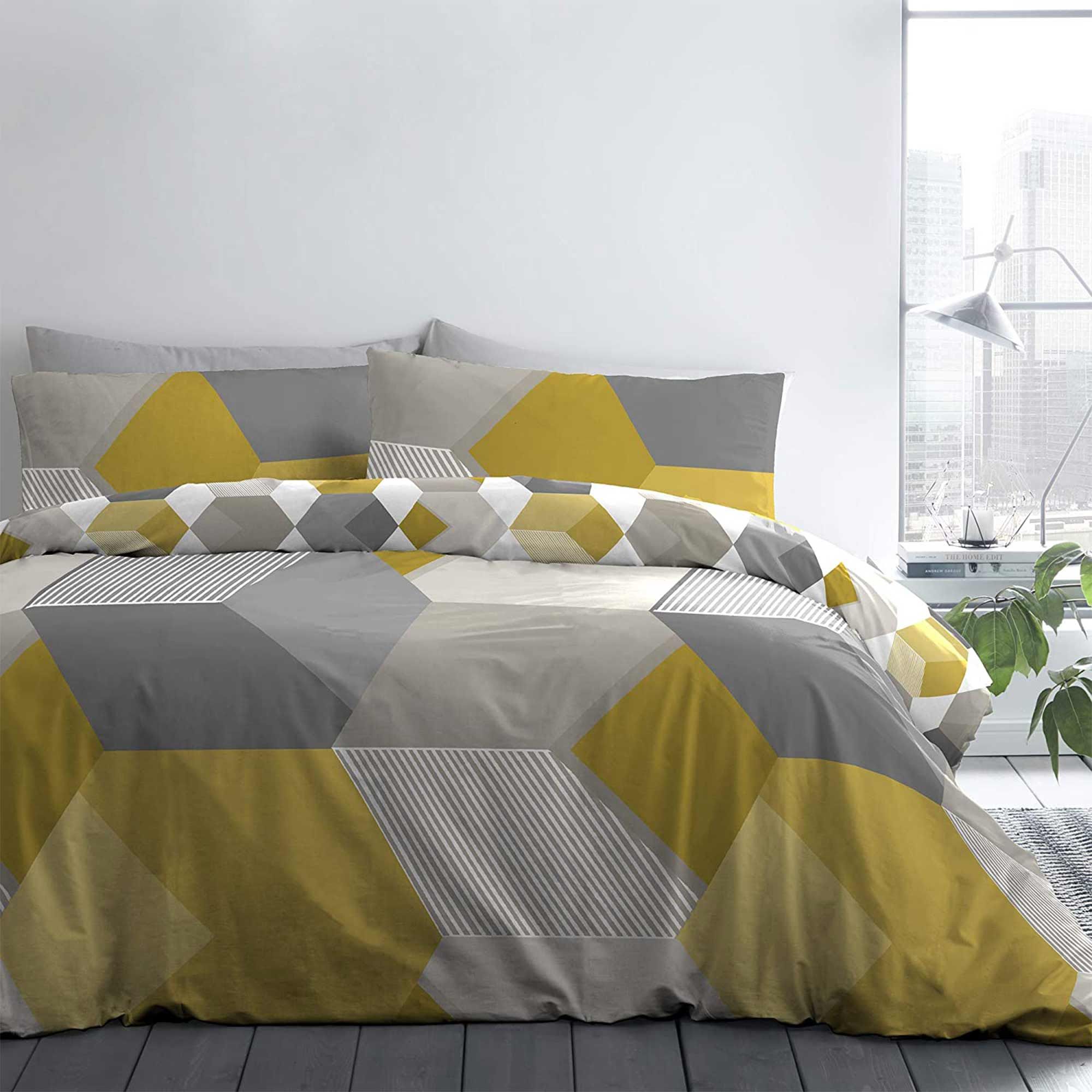 Fusion Hexagon Reversible Duvet Cover Set Ochre Duvet Covers Meubles