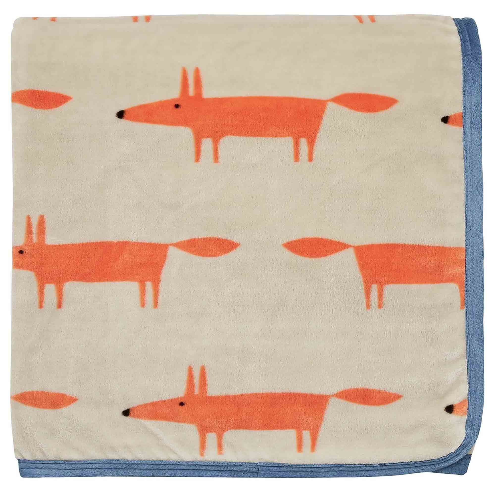 Scion Mr Fox Fleece Throw 140cm x 180cm Ivory & Orange Throws Meubles