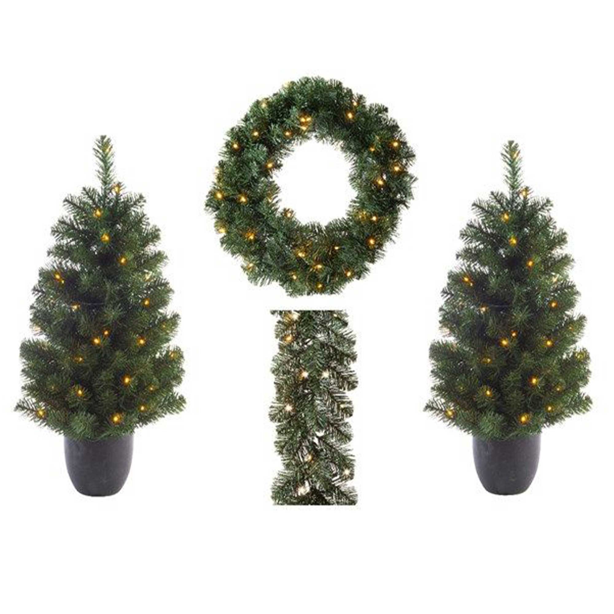 Imperial 2 Christmas Trees, Garland & Wreath Set LED Lights Warm White