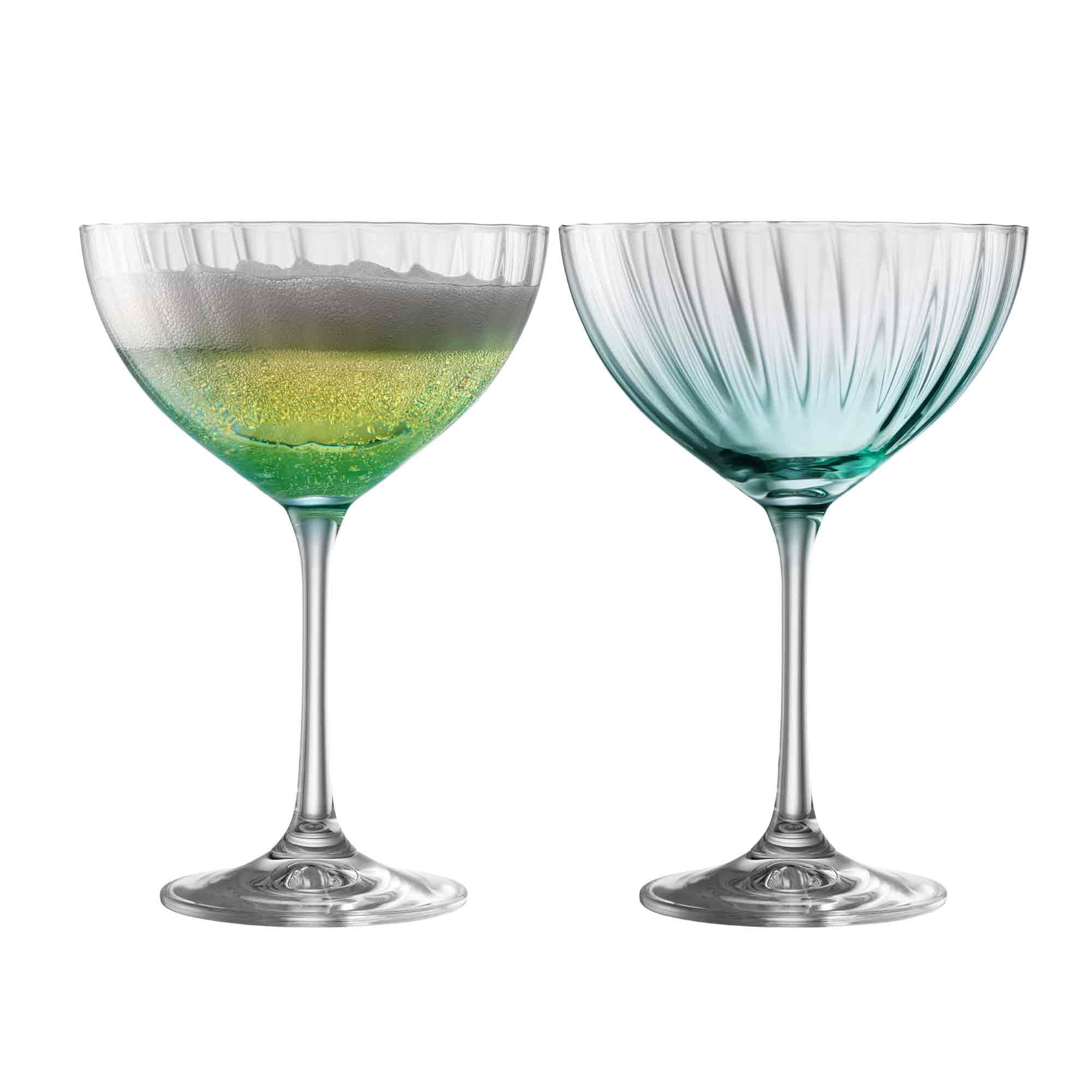 Galway Crystal Erne Cocktail/Champagne Saucer Glasses Aqua (Set Of 2