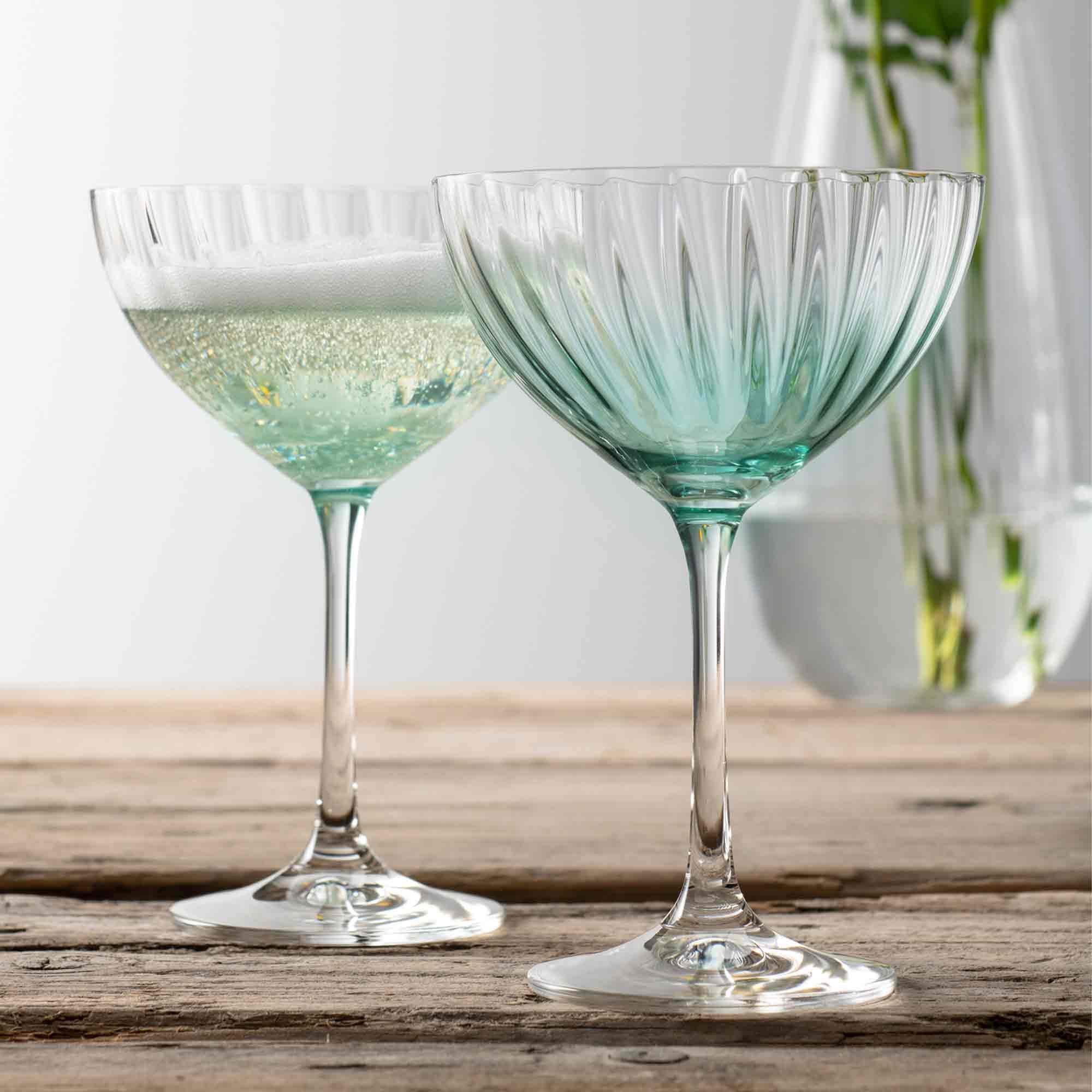 Galway Crystal Erne Cocktail/Champagne Saucer Glasses Aqua (Set Of 2