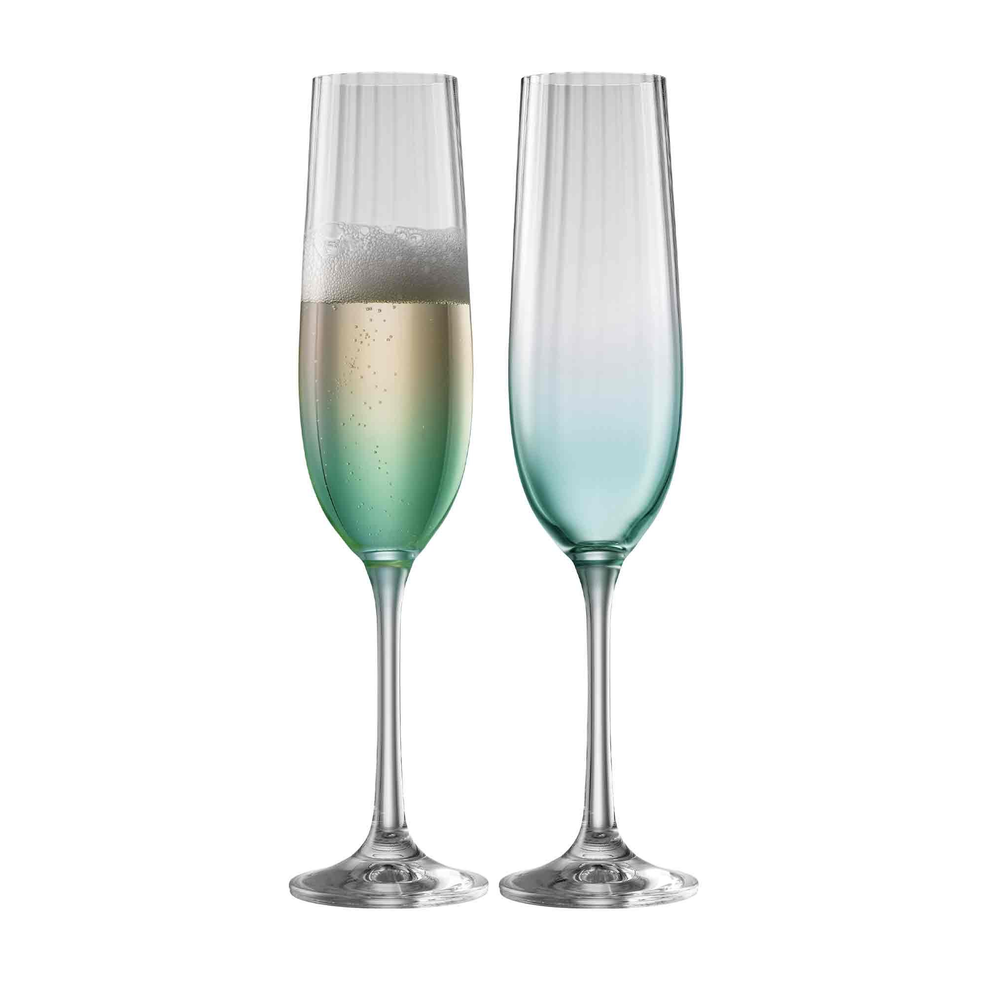Galway Crystal Erne Champagne Flute Glasses Aqua (Set Of 2) Meubles