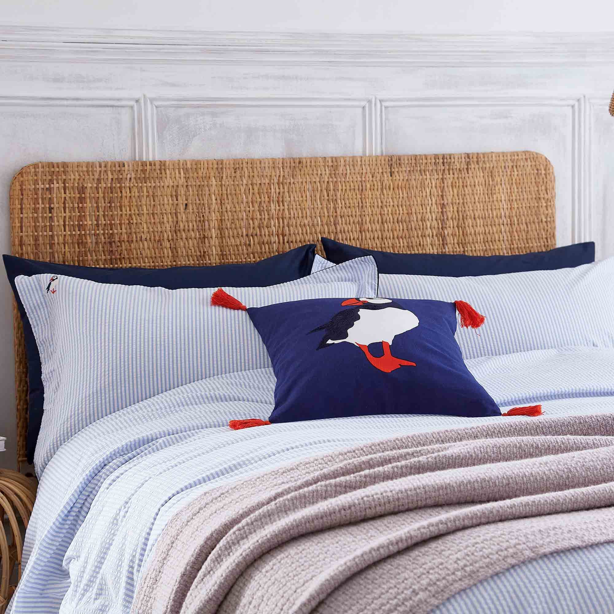 Joules Puffin Seersucker Stripe Single Duvet Cover Set Blue Meubles