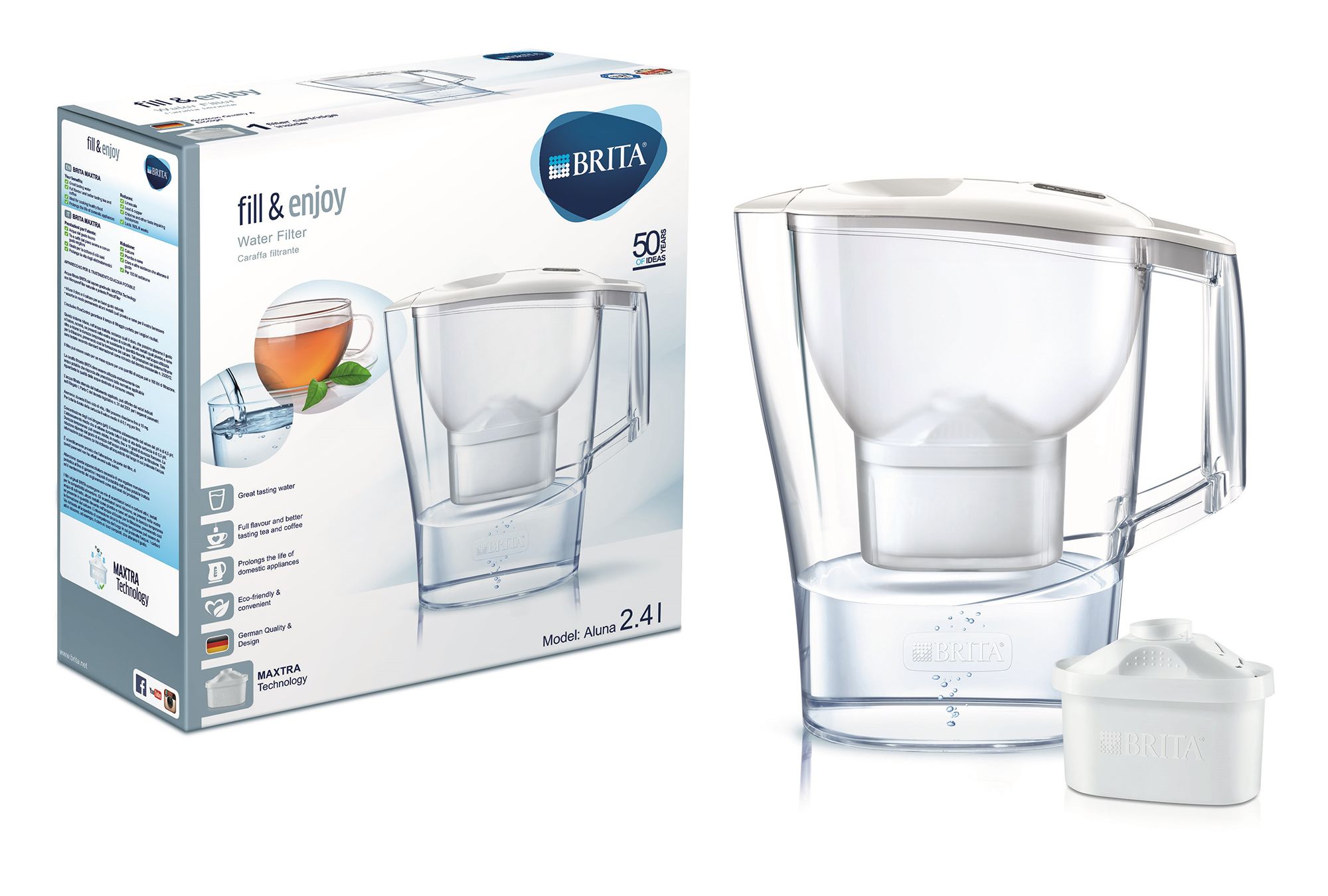 Brita BRITA Aluna 2.4L Water Filter Jug Cool White Water Filtering