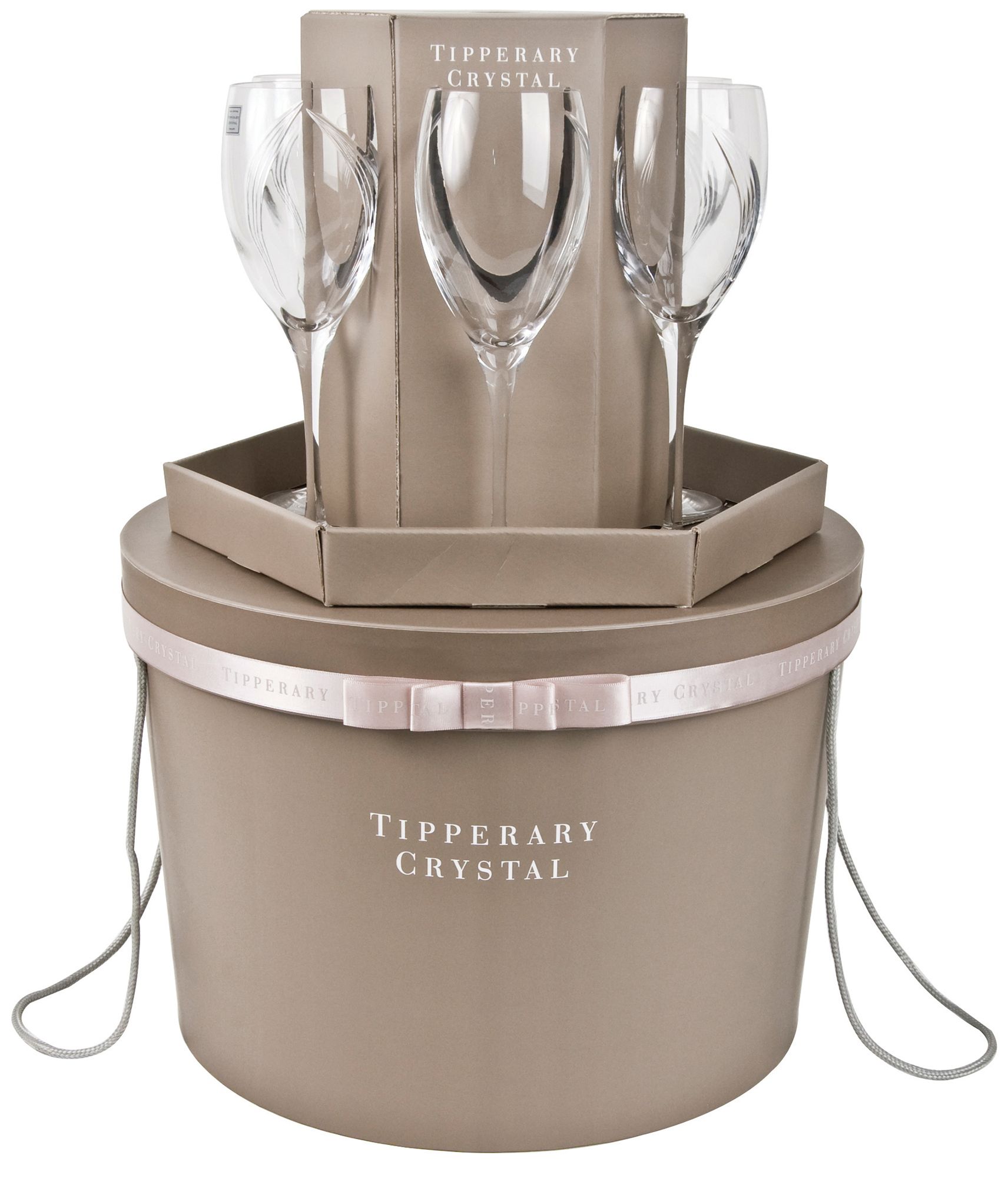 Tipperary Crystal Pearl Set of 6 Wine Glasses In A Hat Box Glasses