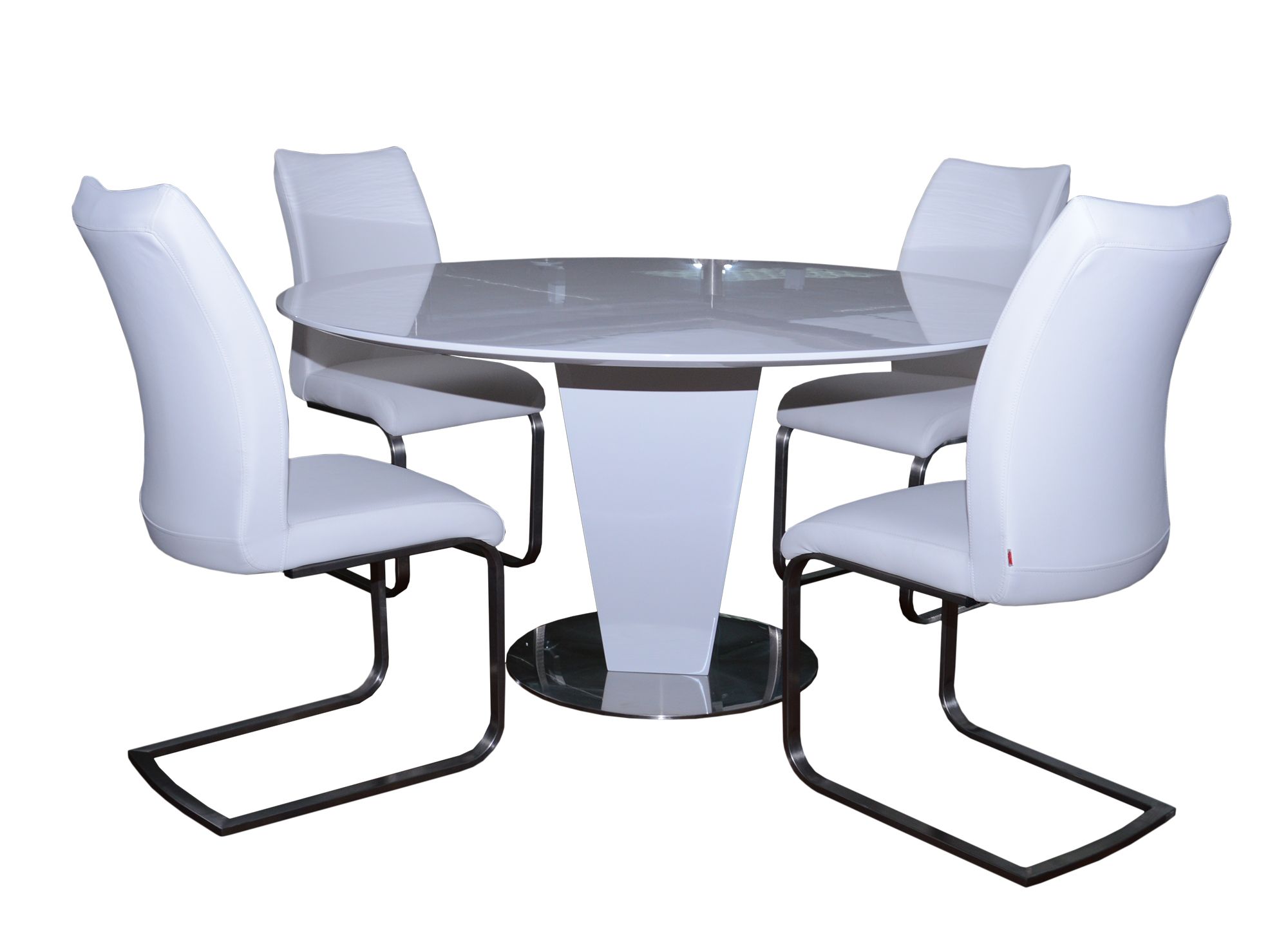 Alessandria 46 Person Round Dining Table & 4 White Paderna Dining