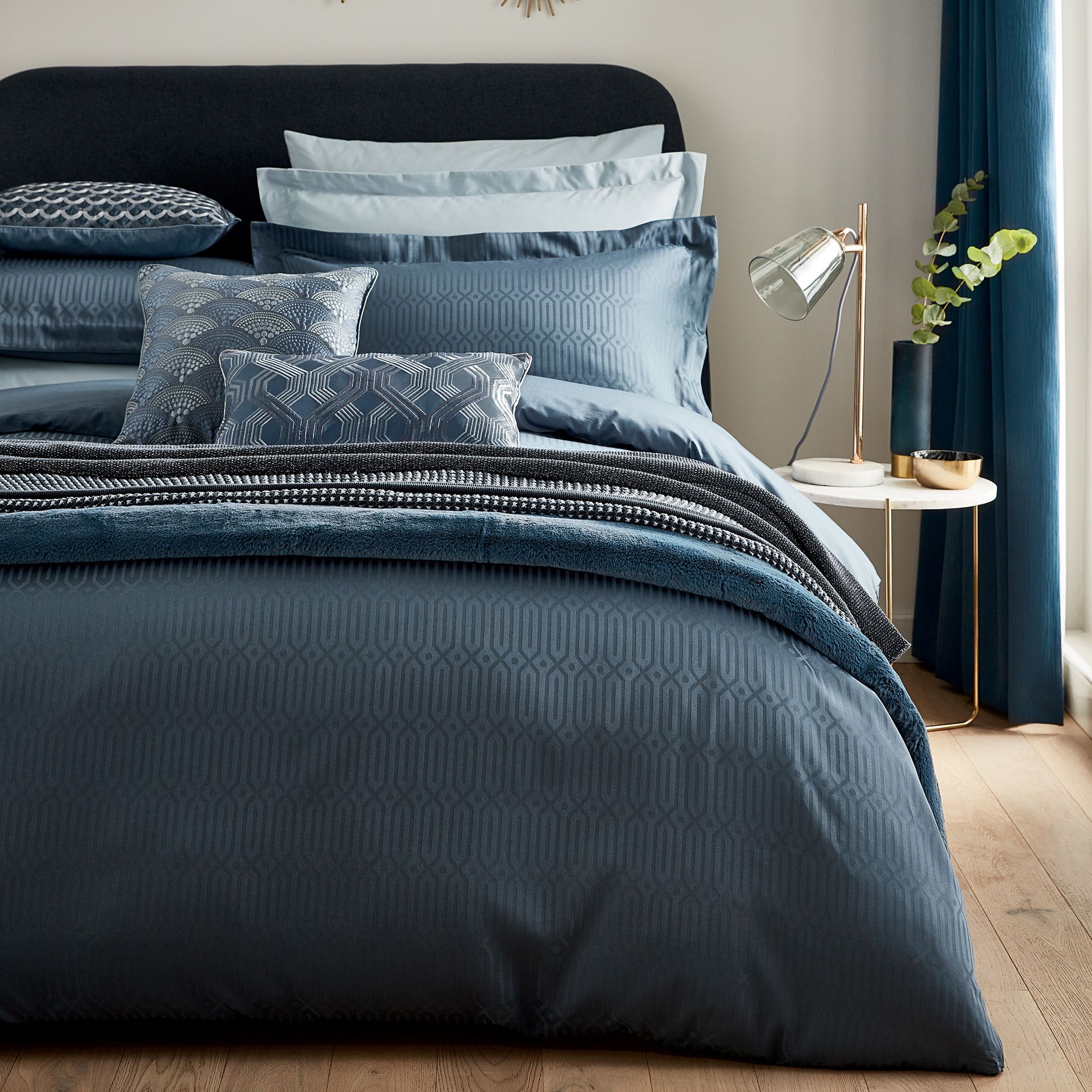 Peacock Blue Hotel Rivage Double Duvet Cover Prussian Blue Duvet