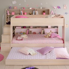 Bibop Bunk Bed Light Acacia With Pink & Acacia Interchangeable Panels