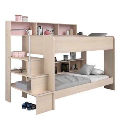Bibop Bunk Bed Light Acacia With Pink & Acacia Interchangeable Panels