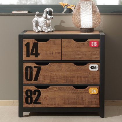 Alex 4 Drawer Chest of Drawers Pine & Black