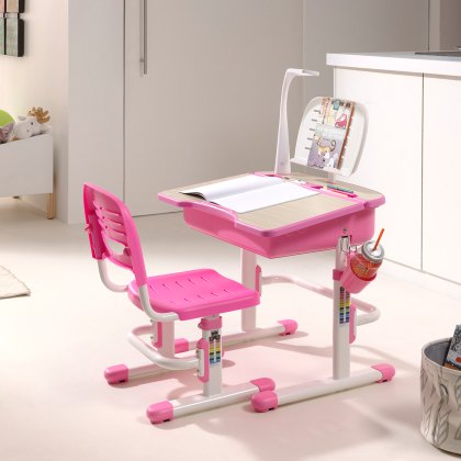Comfortline Adjustable Study Desk With Light & Adjustable Chair Pink