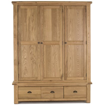 Brid Triple Wardrobe With 3 Drawers White Oak