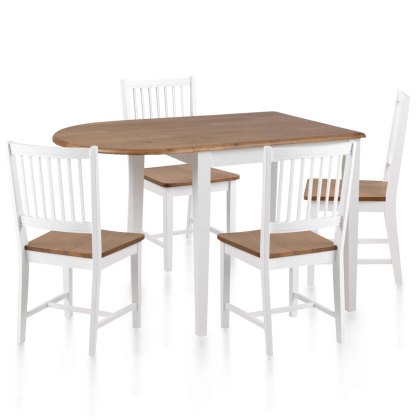 Brussels 2-4 Person Extending Dining Table & 4 Slatted Back Dining Chairs White & Oak