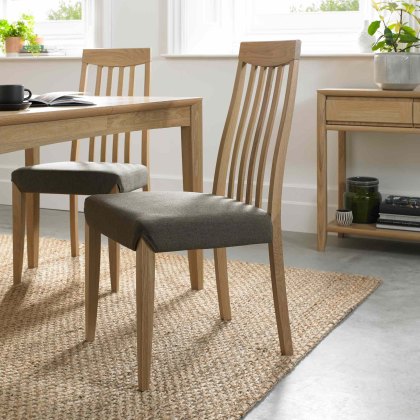 Canneto Tall Slatted Back Dining Chair With Fabric Seat Pad Black Gold Oak