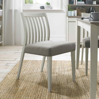 Canneto Grey Washed Oak Low Back Slatted Dining Chair Fabric Cold Steel