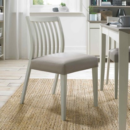 Canneto Low Back Slatted Dining Chair With Faux Leather Seat Pad Grey Washed Oak