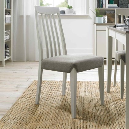 Canneto Tall Back Slatted Dining Chair With Fabric Seat Pad Cold Steel Washed Oak