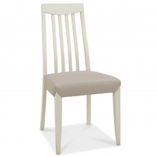 Canneto Tall Back Slatted Dining Chair With Faux Leather Seat Pad Grey Washed Oak