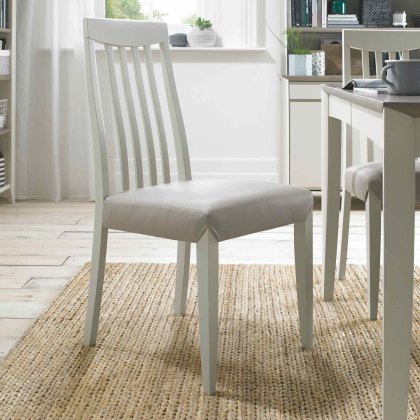 Canneto Tall Back Slatted Dining Chair With Faux Leather Seat Pad Grey Washed Oak