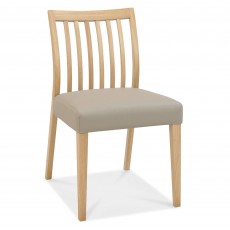 Canneto Low Back Slatted Dining Chair With Faux Leather Seat Pad Grey Oak