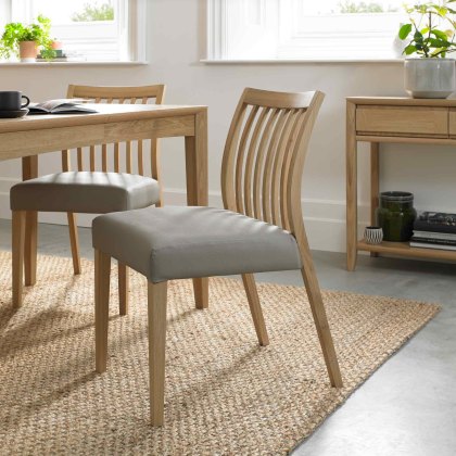 Canneto Low Back Slatted Dining Chair With Faux Leather Seat Pad Grey Oak