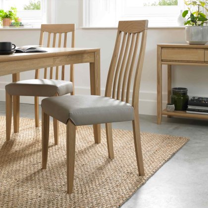 Canneto Tall Slatted Back Dining Chair With Faux Leather Seat Pad Grey Oak