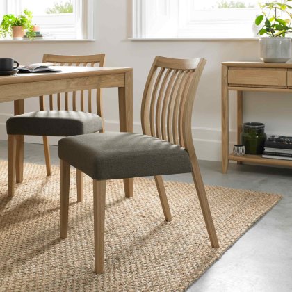 Canneto Low Back Slatted Dining Chair With Fabric Seat Pad Black Gold Oak