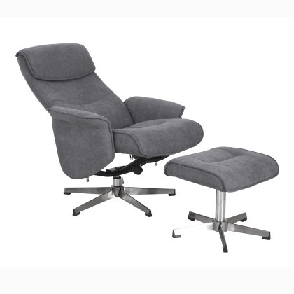 Arina Swivel Recliner Armchair With Footstool Fabric Grey